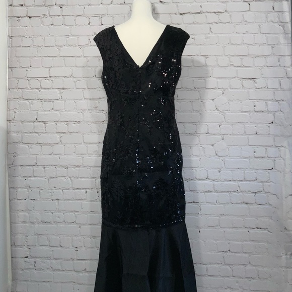 MARINA BLACK TRUMPET DRESS SEQUINS WITH TAFFETA SKIRT SIZE 10 Length Shortened - Picture 6 of 8
